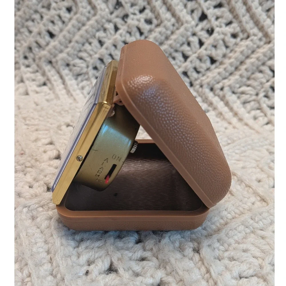 Vintage Seth Thomas Travel Alarm Clock Brown Folding Case Working Wind Up Taiwan
